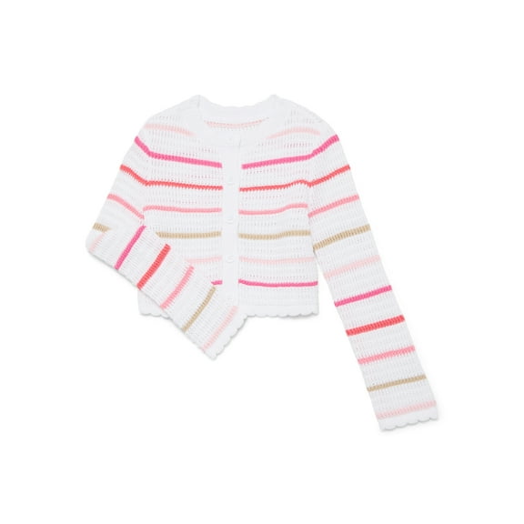 Wonder Nation Girls Crewneck Cardigan with Long Sleeves, Sizes 4-18 & Plus