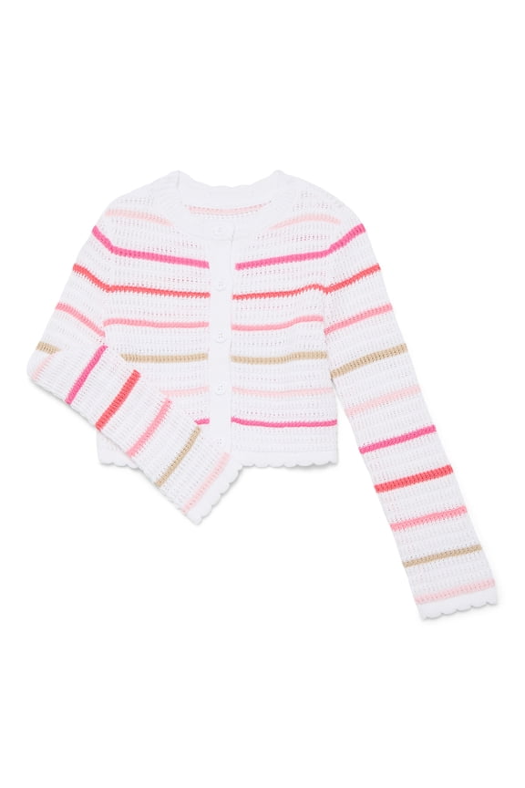 Girls Crewneck Cardigan with Long Sleeves, Sizes 4-18 & Plus
