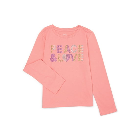 Wonder Nation Girls Long Sleeve Embellished T-Shirt, Sizes 4-18 & Plus