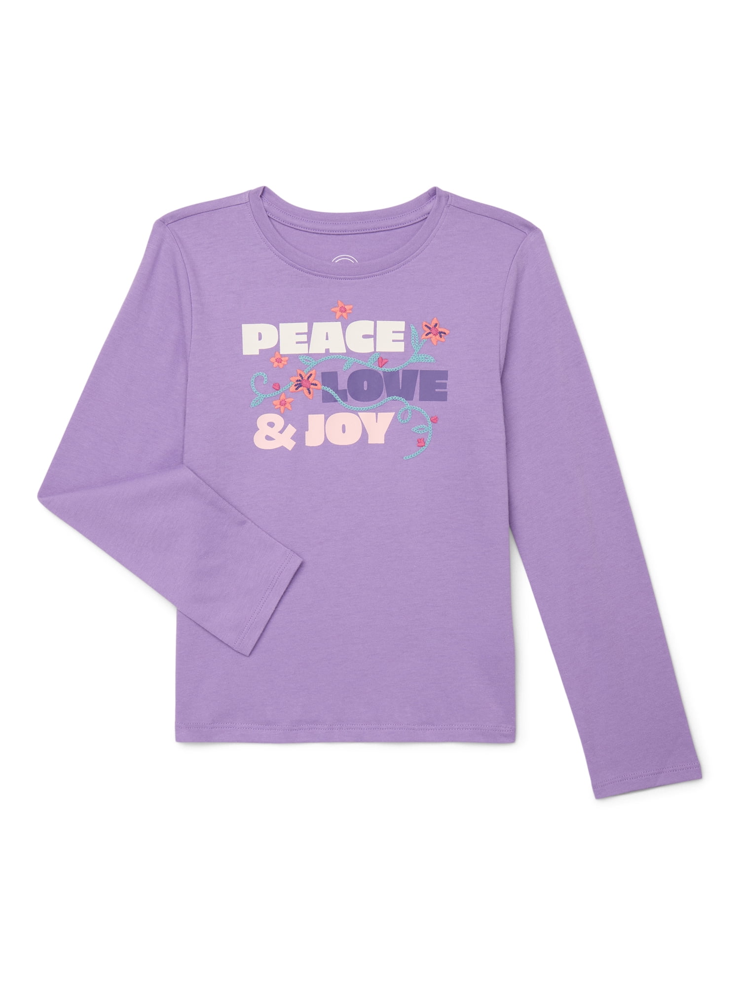 Wonder Nation Girls Embellished Tee with Long Sleeves, Sizes 4-18 & Plus
