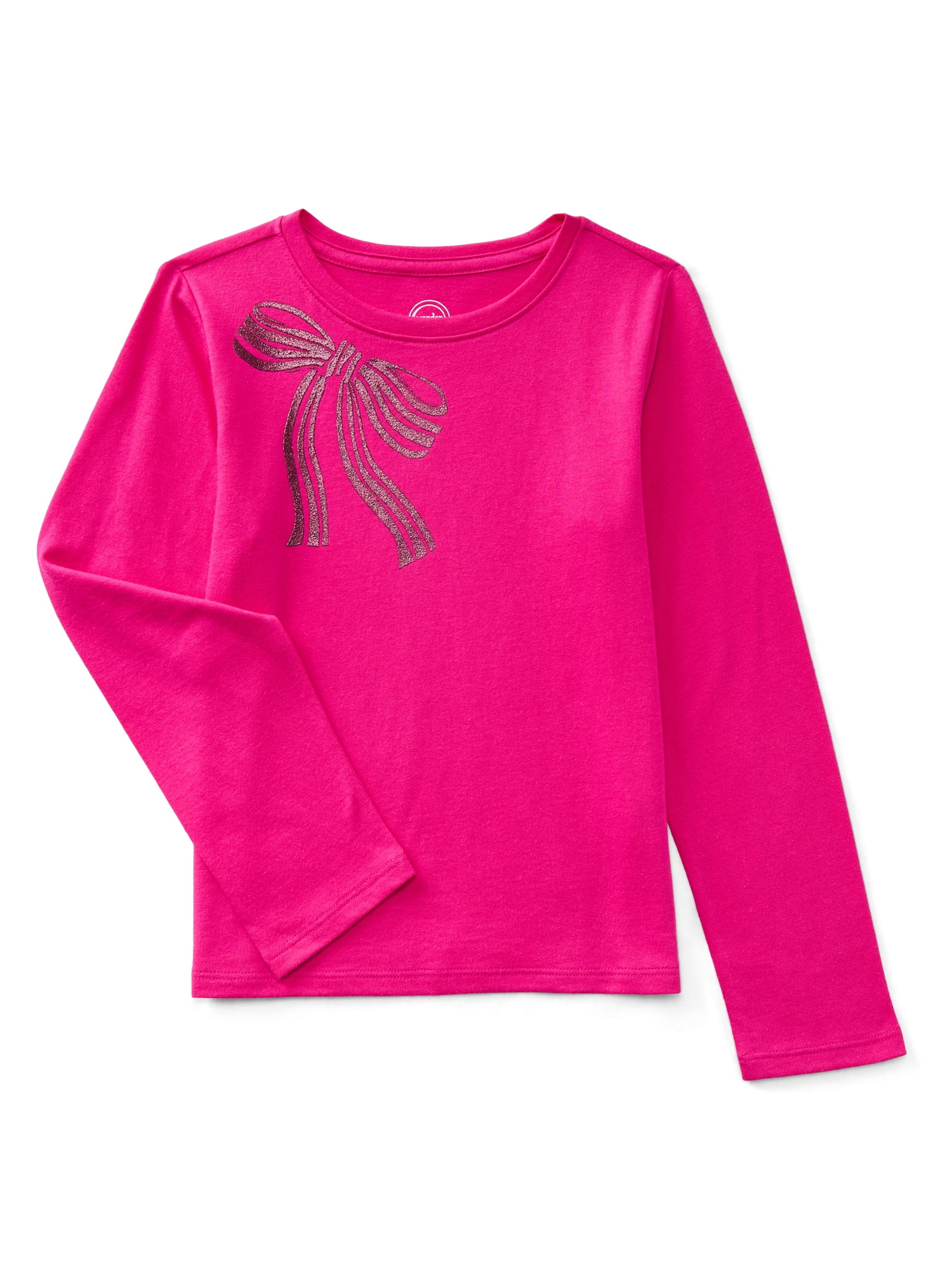 Wonder Nation Girls Embellished Tee with Long Sleeves, Sizes 4-18 & Plus