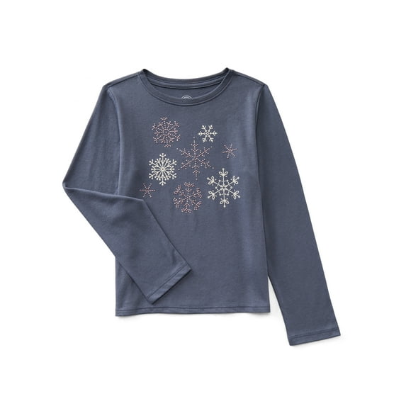 Wonder Nation Girls Embellished Tee with Long Sleeves, Sizes 4-18 & Plus
