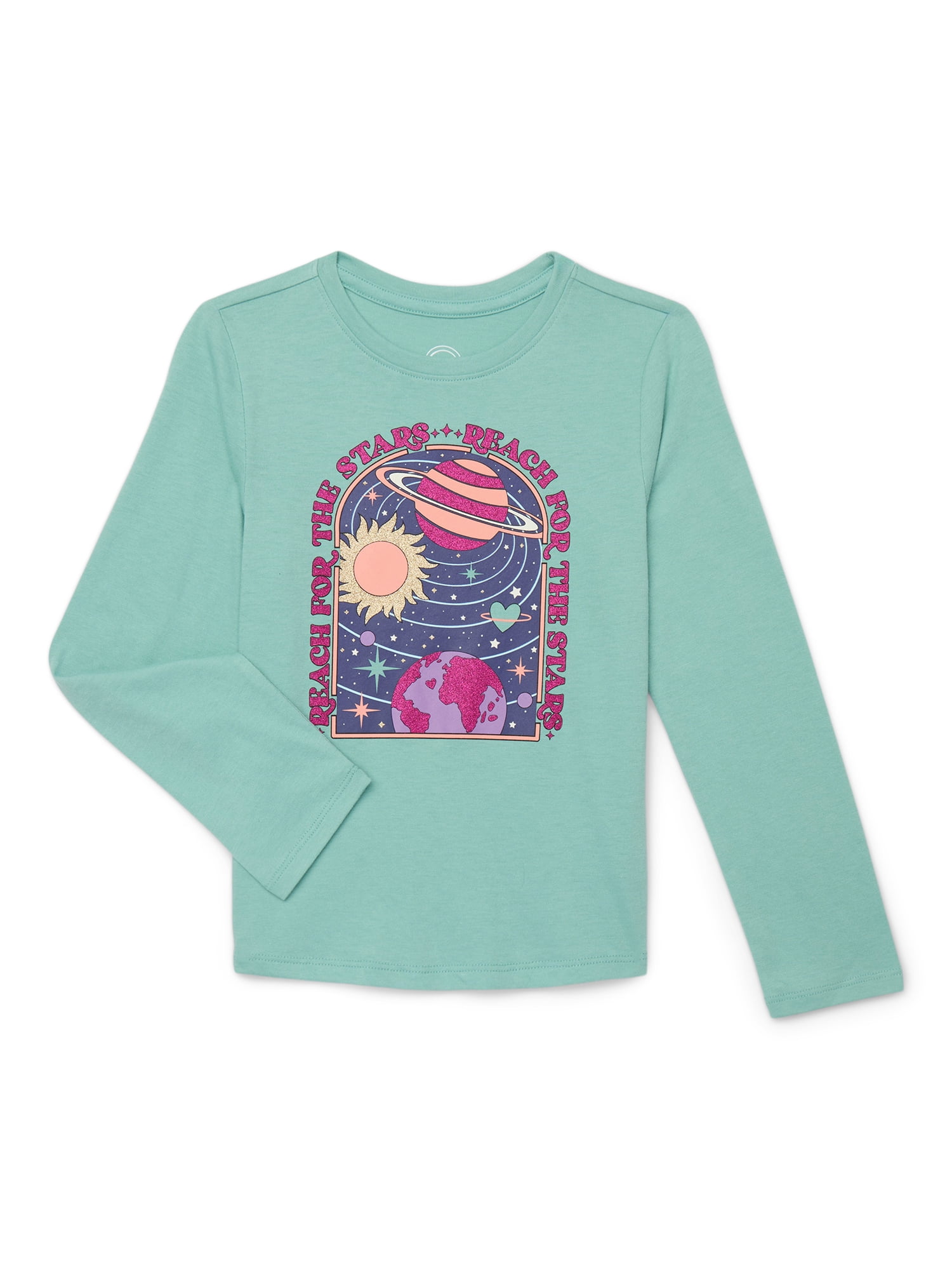 Wonder Nation Girls Embellished Tee with Long Sleeves, Sizes 4-18 & Plus