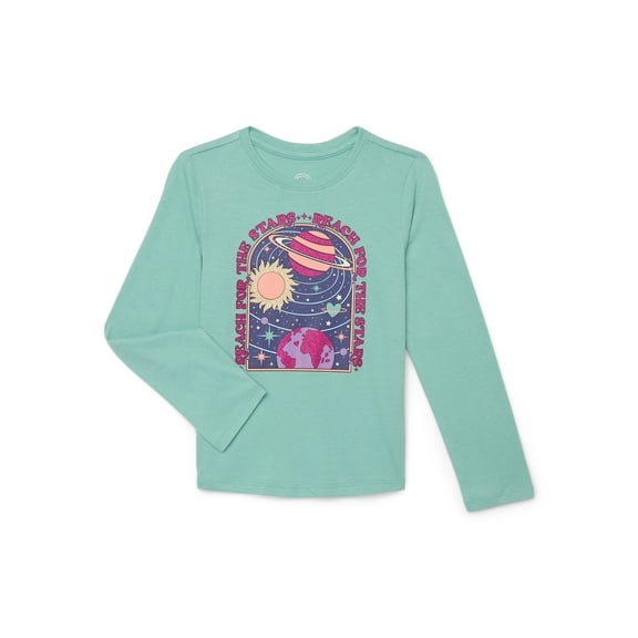 Wonder Nation Girls Embellished Tee with Long Sleeves, Sizes 4-18 & Plus