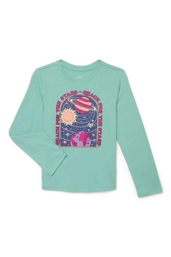 Girls Embellished Tee with Long Sleeves, Sizes 4-18 & Plus