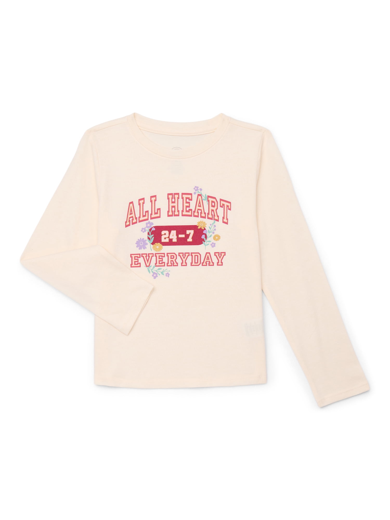 Wonder Nation Girls Embellished Tee with Long Sleeves, Sizes 4-18 & Plus