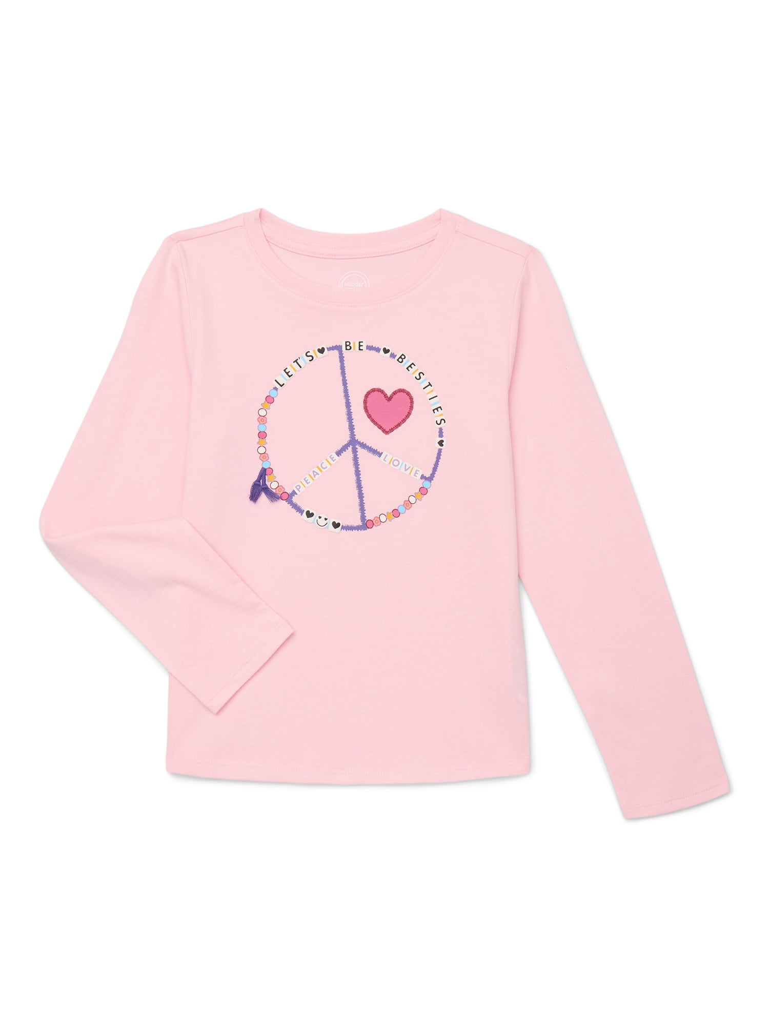 Wonder Nation Girls Embellished Tee with Long Sleeves, Sizes 4-18 & Plus