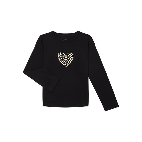 Wonder Nation Girls Embellished Tee with Long Sleeves, Sizes 4-18 & Plus