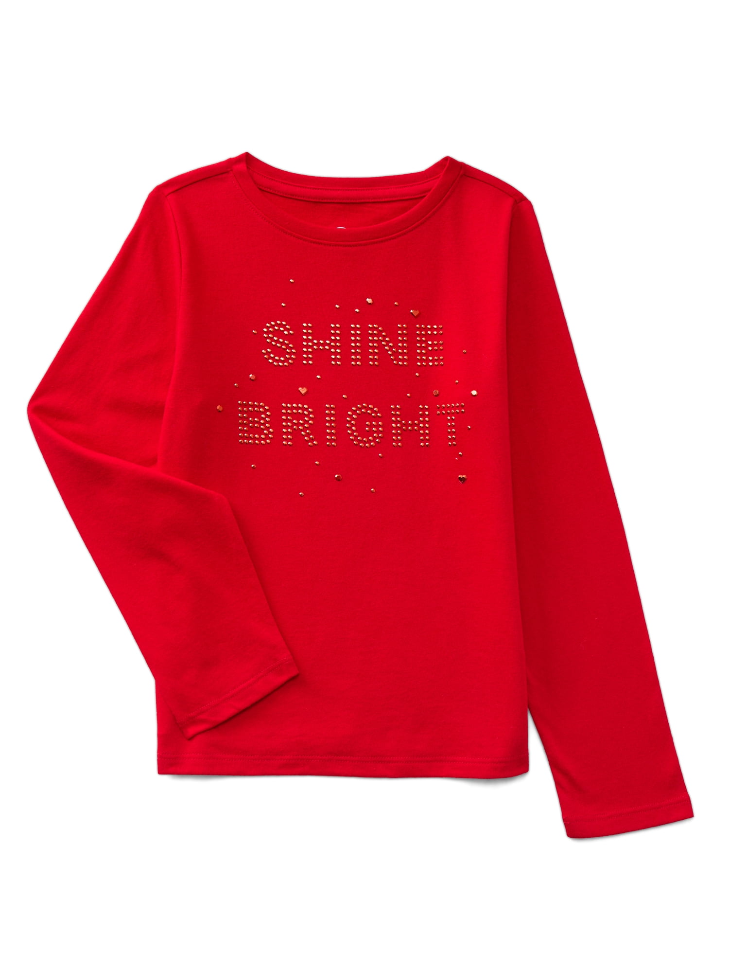 Wonder Nation Girls Embellished Tee with Long Sleeves, Sizes 4-18 & Plus