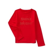 WONDER NATION Girls Embellished Tee with Long Sleeves, Sizes 4-18 & Plus