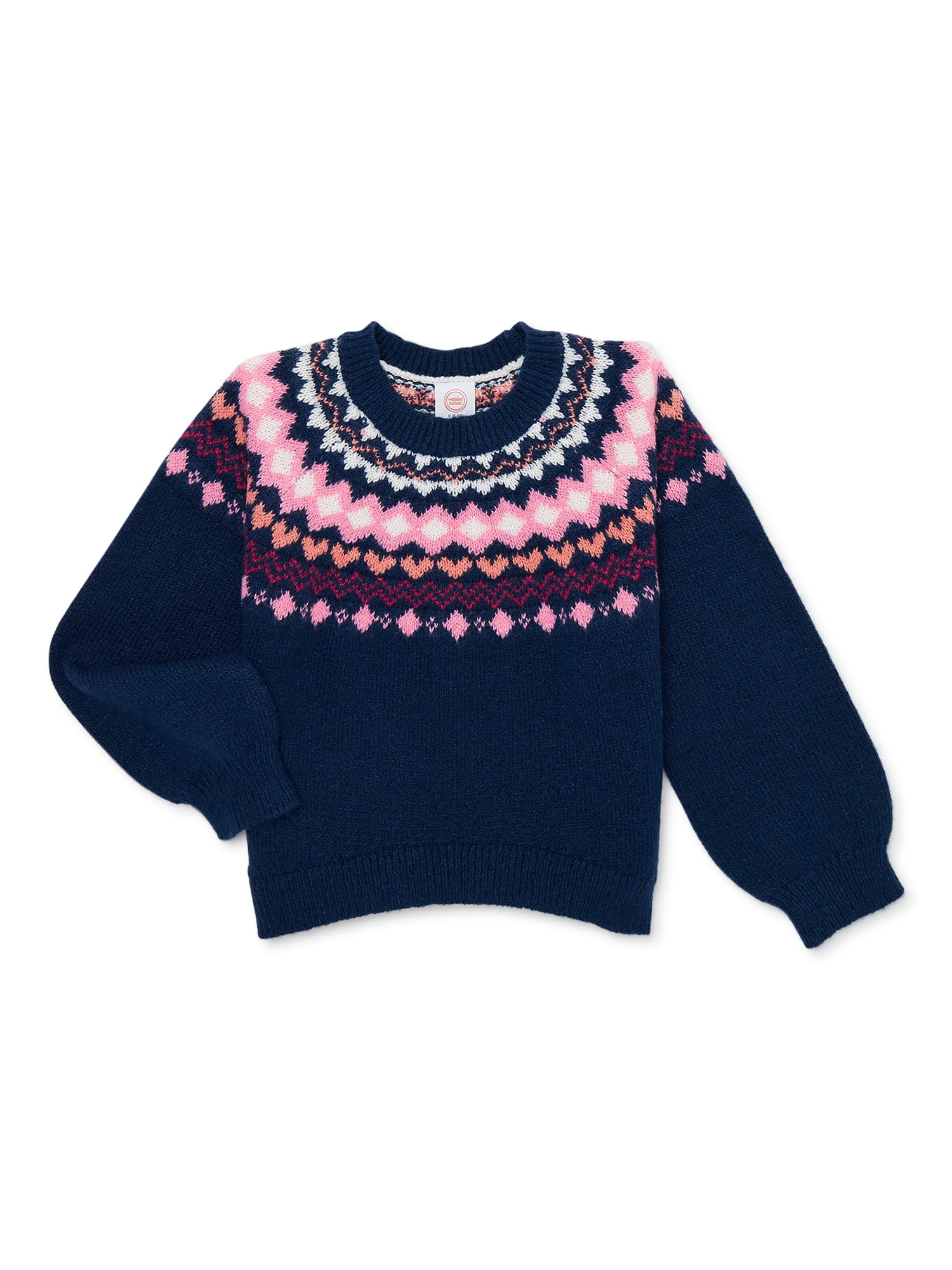 Wonder Nation Girls Long Sleeve Fair Isle Sweater Sizes 4 18 Plus Walmart