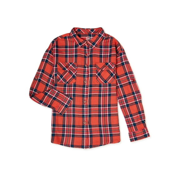 Wonder Nation Girls Long Sleeve Flannel Button Down Shirt, Sizes 4-18 & Plus