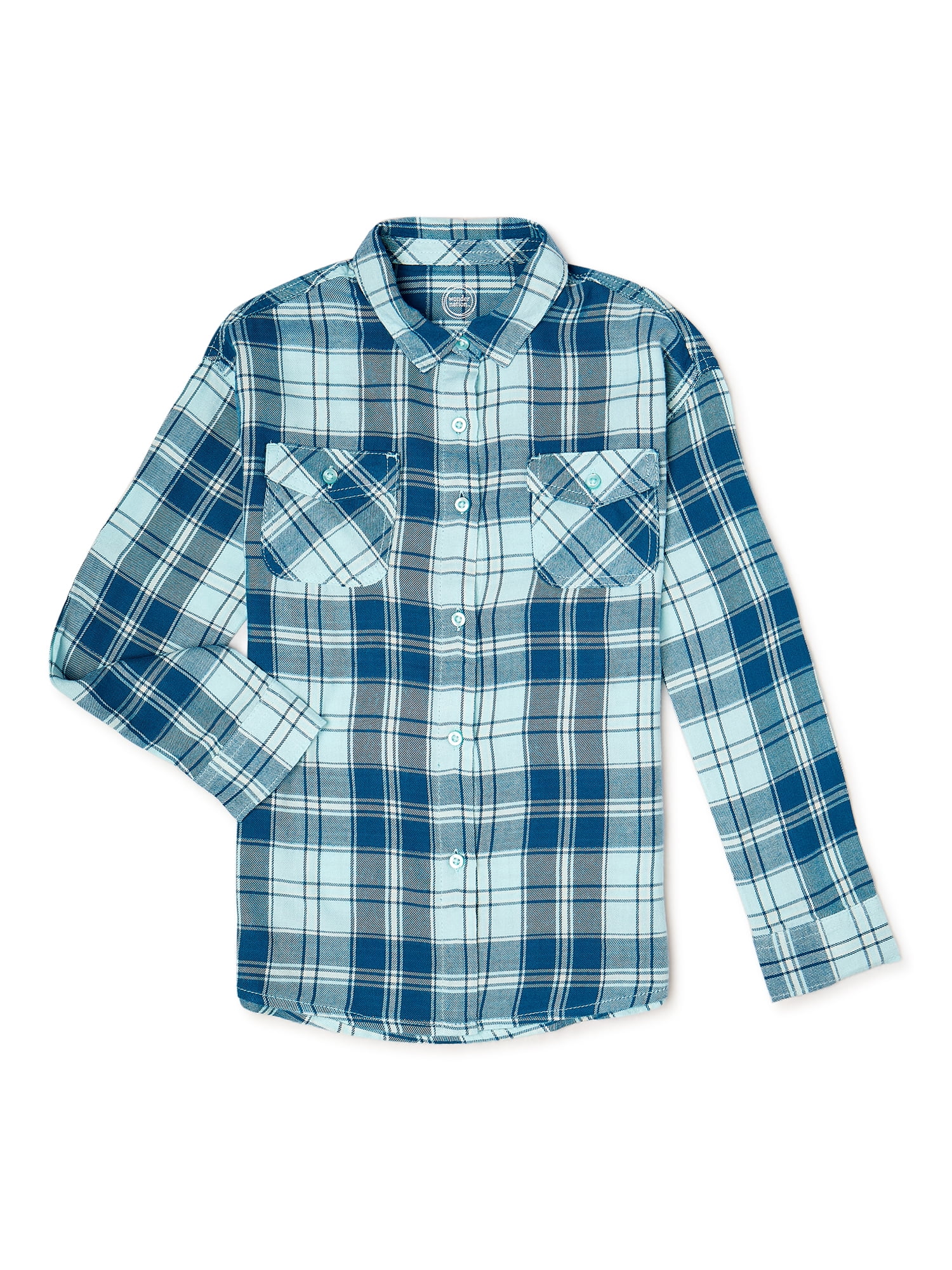 Wonder Nation Girls Long Sleeve Flannel Button Down Shirt, Sizes 4