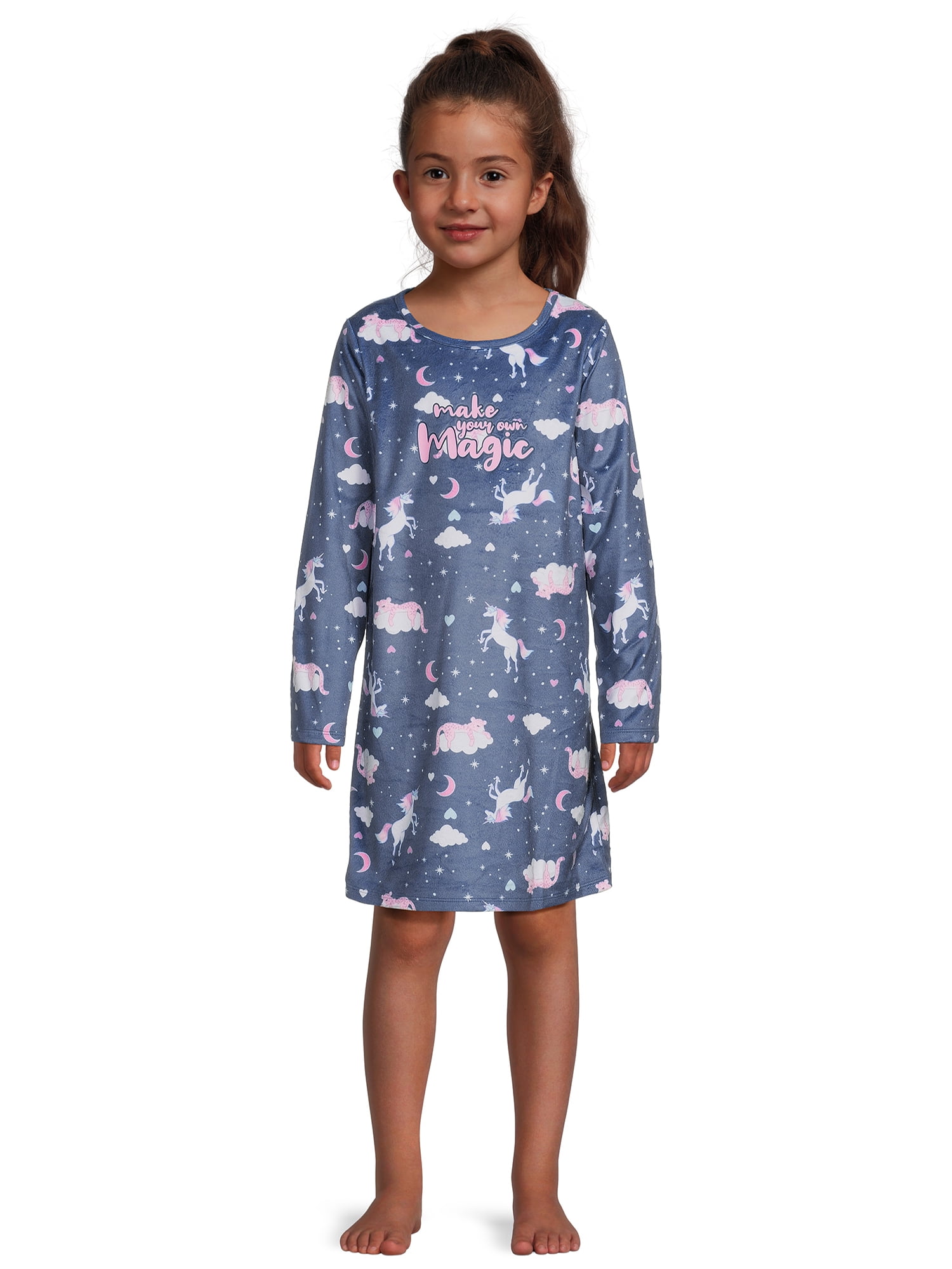 Wonder Nation Girls Long Sleeve Fleece Sleep Gown, Sizes 4-18 & Plus ...