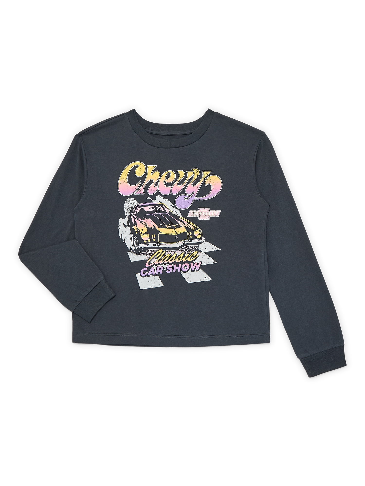 Wonder Nation Girls Chevy Pop Graphic Tee with Long Sleeves, Sizes 4-16P