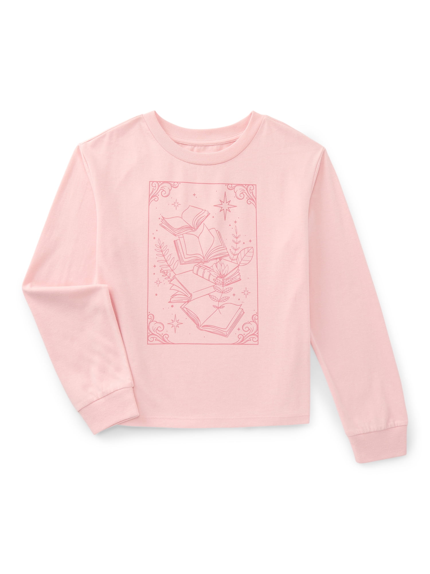 Girls Reader Graphic Tee with Long Sleeves, Sizes 4-16P
