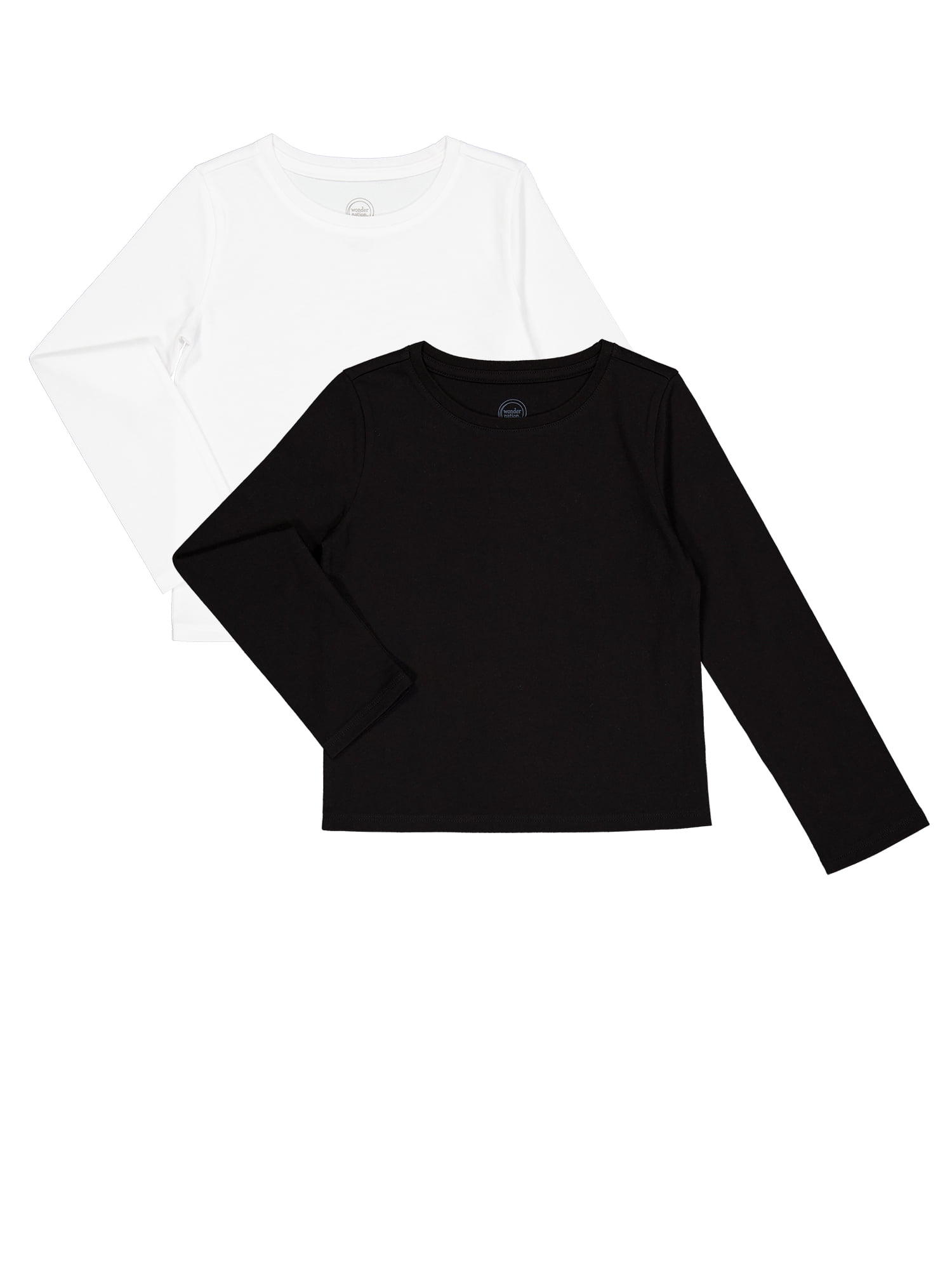 Wonder Nation Girls Long Sleeve Kid Tough T-Shirt, 2-Pack, Sizes 4-18 & Plus
