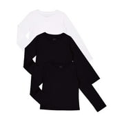 WONDER NATION Girls Long Sleeve Kid Tough T-Shirt, 3-Pack, Sizes 4-18 & Plus