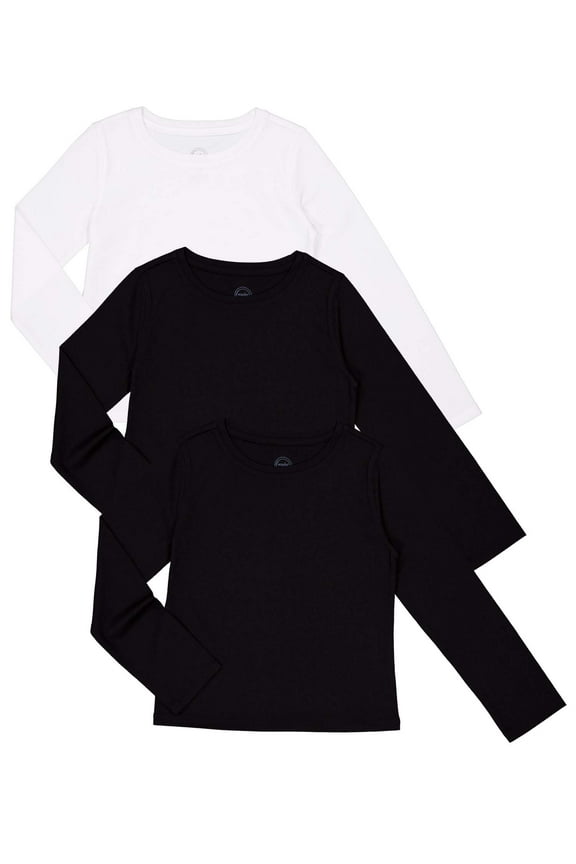 Girls Long Sleeve Kid Tough T-Shirt, 3-Pack, Sizes 4-18 & Plus