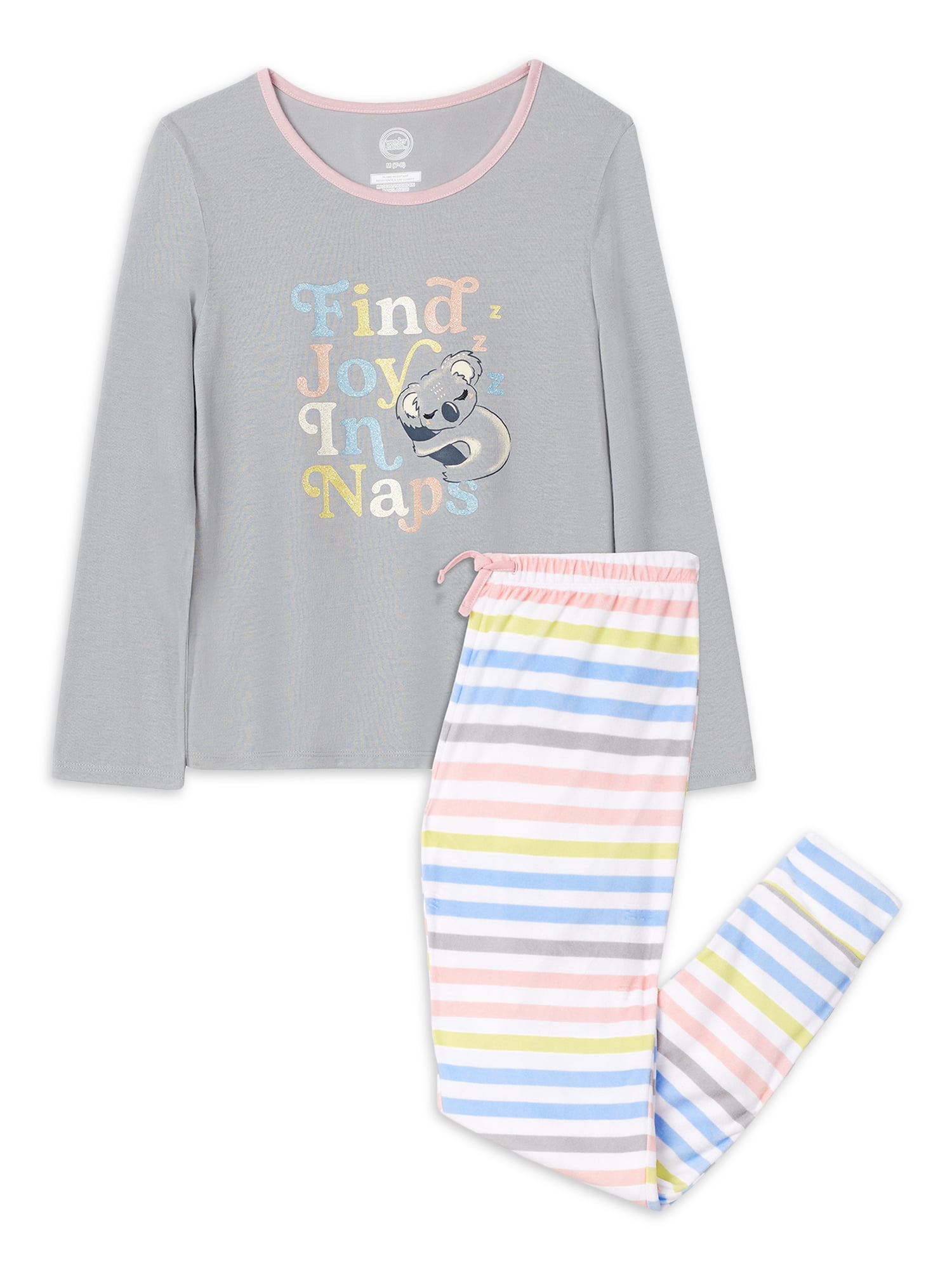 Wonder Nation Girls Long Sleeve Pajama Set, 2-Piece 