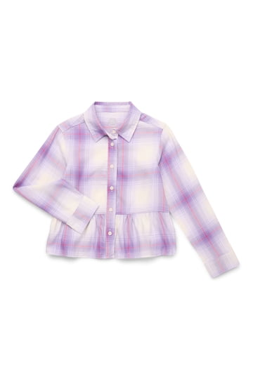 Betusline Girls' Plaid Flannel Shirt - Long Sleeve Button Down For Toddlers 18-24 Months, Purple