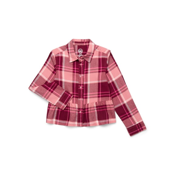 Wonder Nation Girls' Peplum Hem Flannel Shirt with Long Sleeves, Sizes 4-18 & Plus