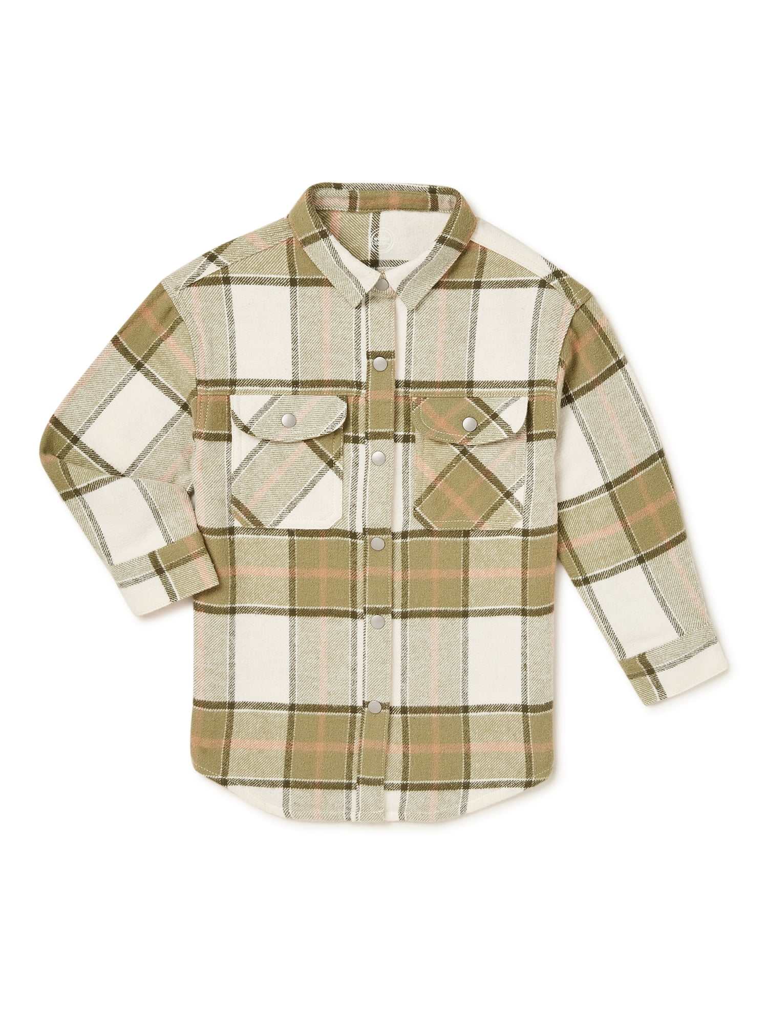 Wonder Nation Girls' Long Sleeve Plaid Shirt Jacket, Sizes 4-18 & Plus