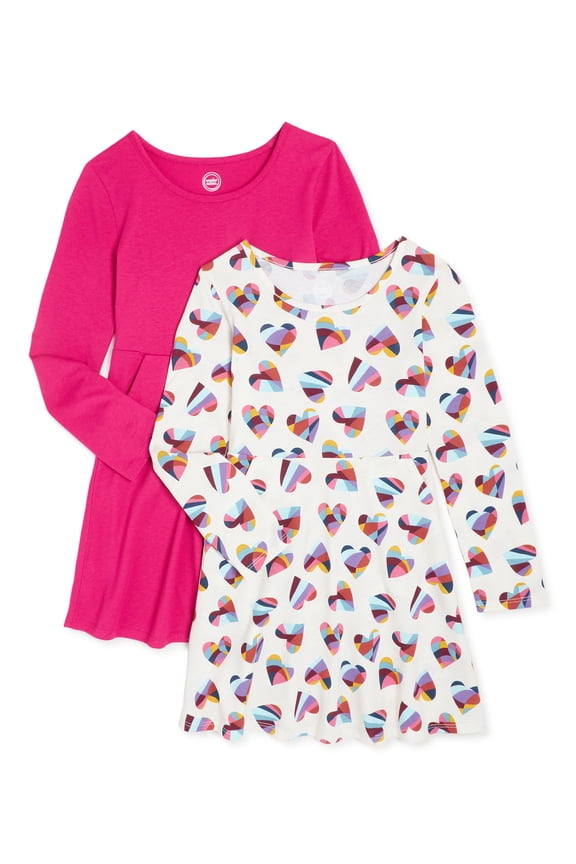 Girls Long Sleeve Play Dress, 2-Pack, Sizes 4-18 & Plus