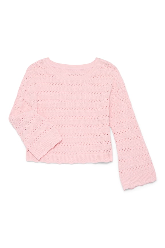 Girls Pointelle Sweater with Long Sleeves, Sizes 4-18 & Plus