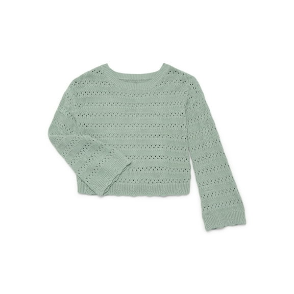 Wonder Nation Girls Pointelle Sweater with Long Sleeves, Sizes 4-18 & Plus