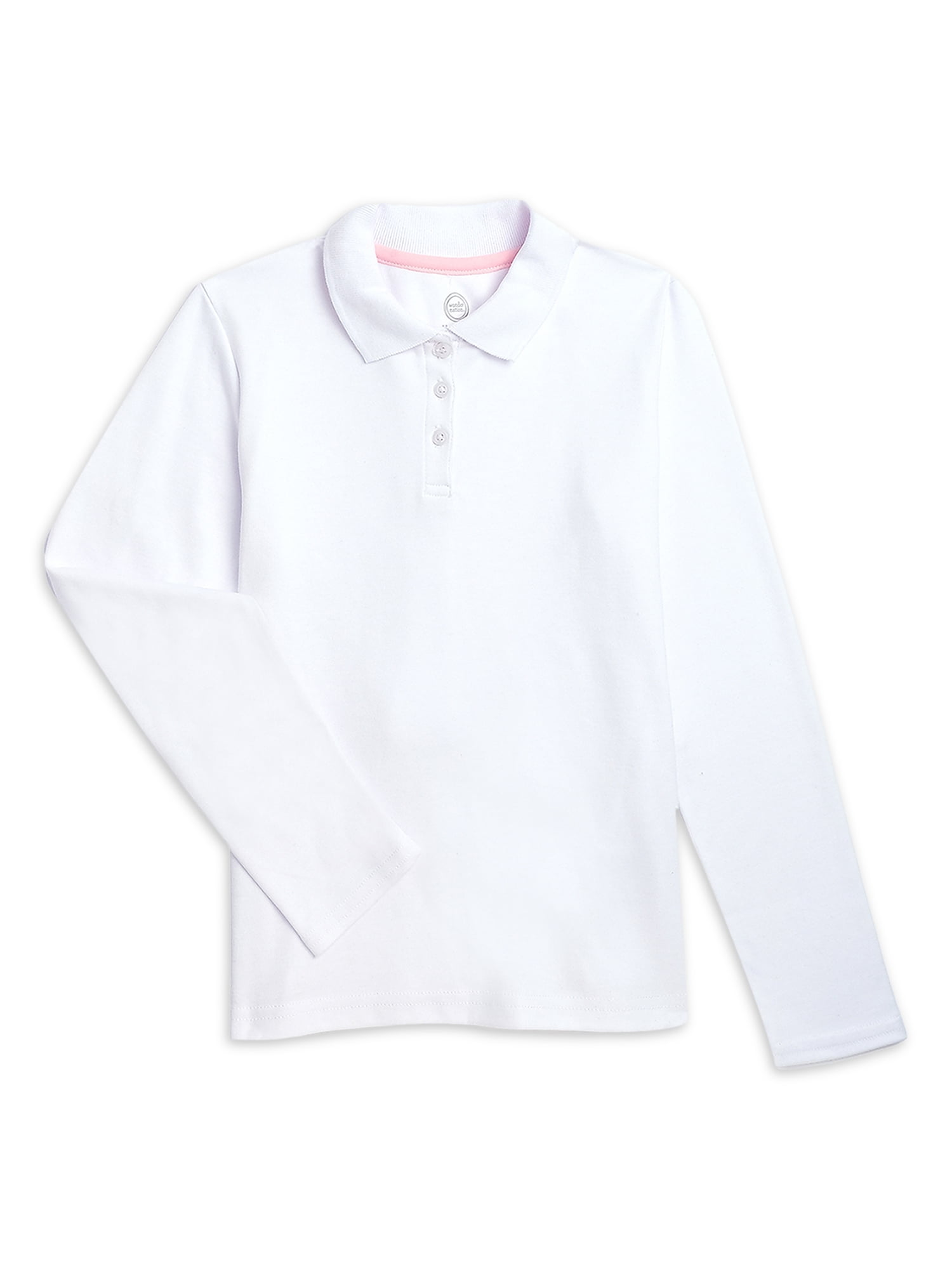 Wonder Nation Girls Long Sleeve Polo Shirt, Sizes XS-XXL