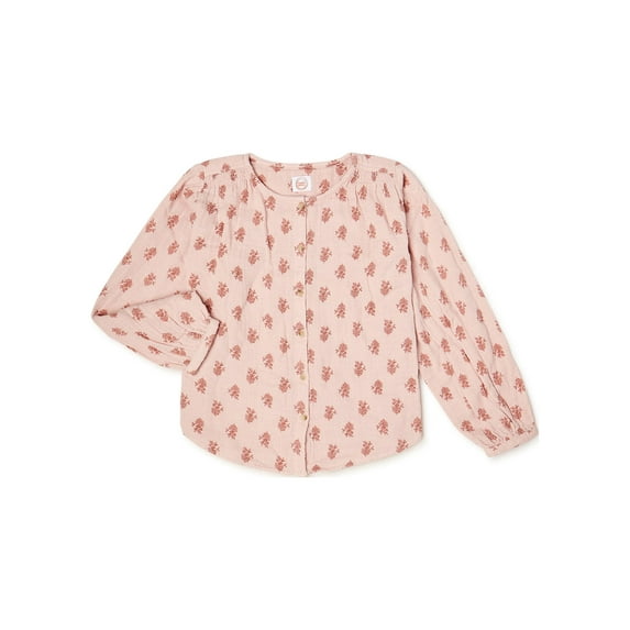 Wonder Nation Girls Long Sleeve Printed Woven Top, Sizes 4-18 & Plus