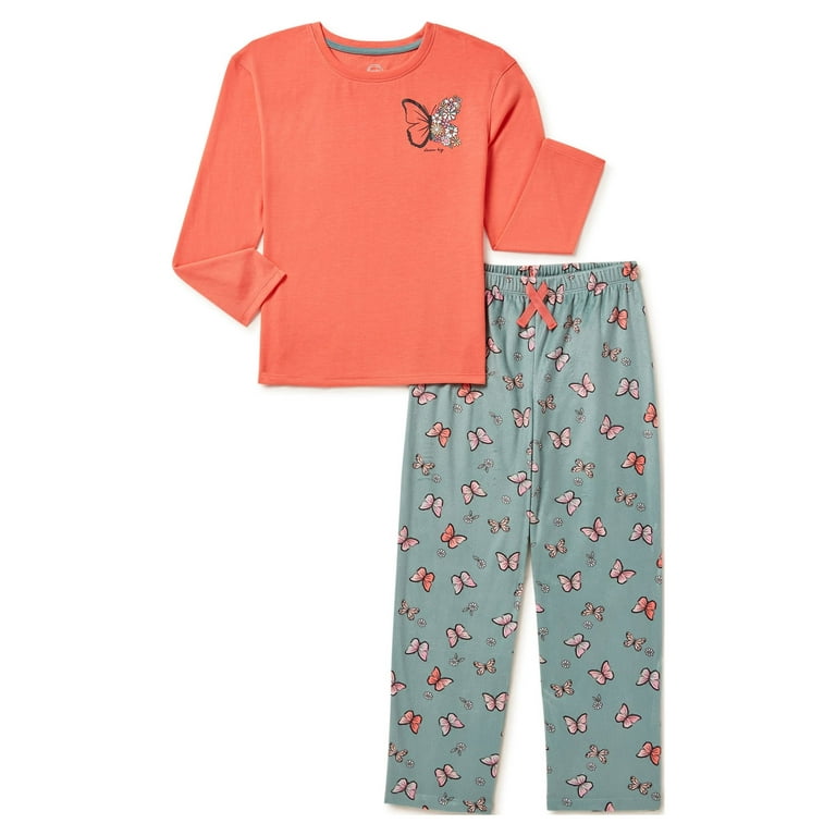 Wonder Nation Girls Long Sleeve Pullover and Pants 2 Piece Pajama Set Size 4 18 Plus Walmart