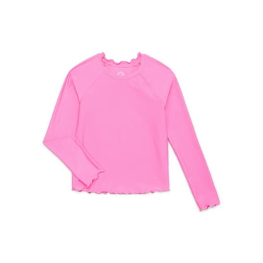 Wonder Nation Girls Long Sleeve Rashguard with Ruffle, Sizes 4-18