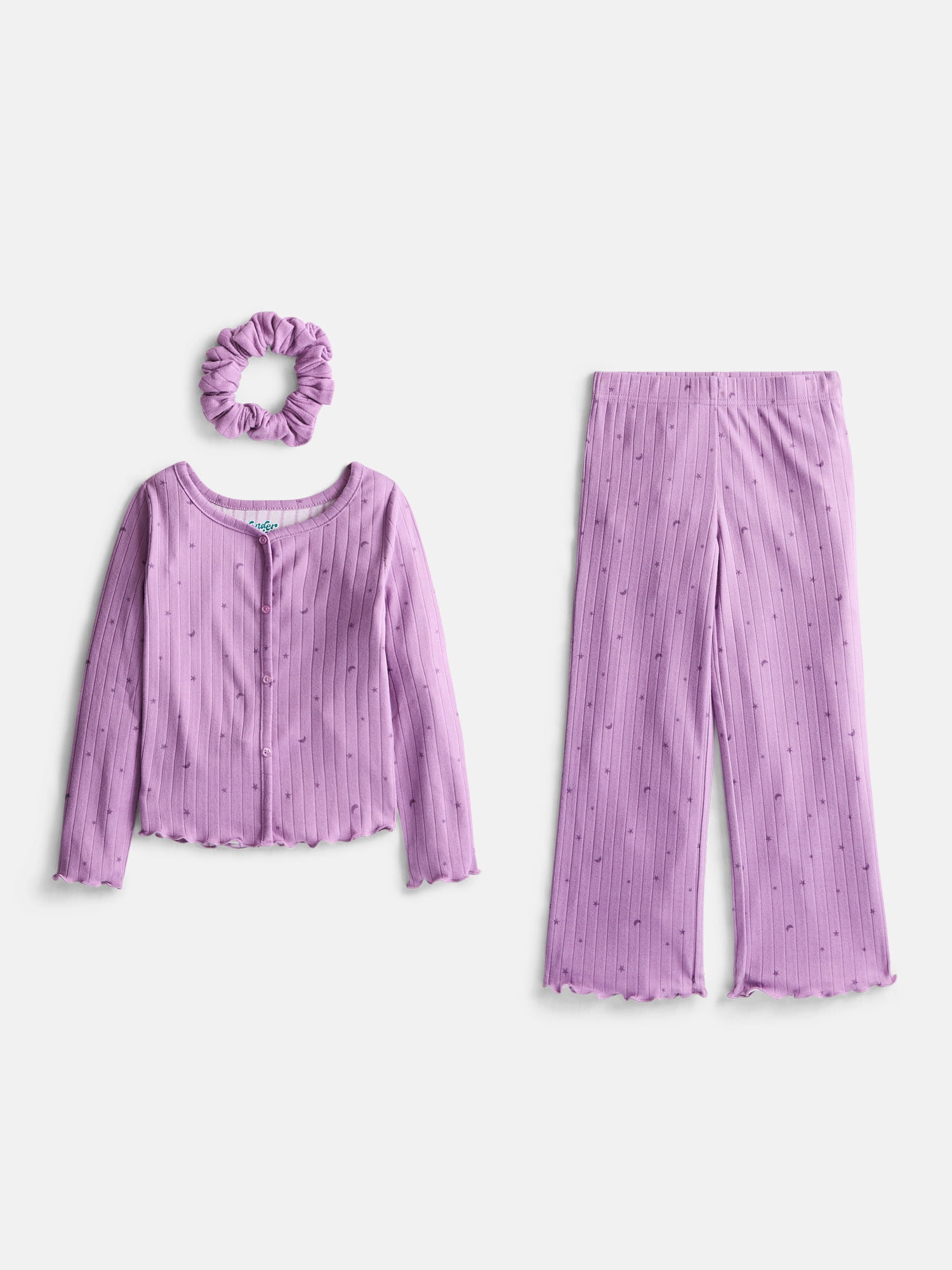 Wonder Nation Girls' Top, Pants and Hair Scrunchie Pajama Set, 3-Piece, Sizes 4-18