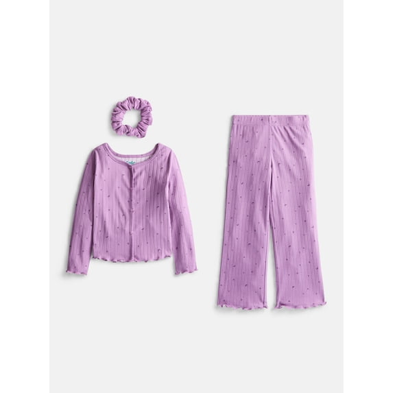 Wonder Nation Girls' Top, Pants and Hair Scrunchie Pajama Set, 3-Piece, Sizes 4-18