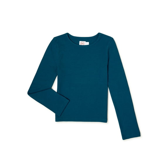 Wonder Nation Girls Long Sleeve Ribbed T-Shirt, Sizes 4-18 & Plus