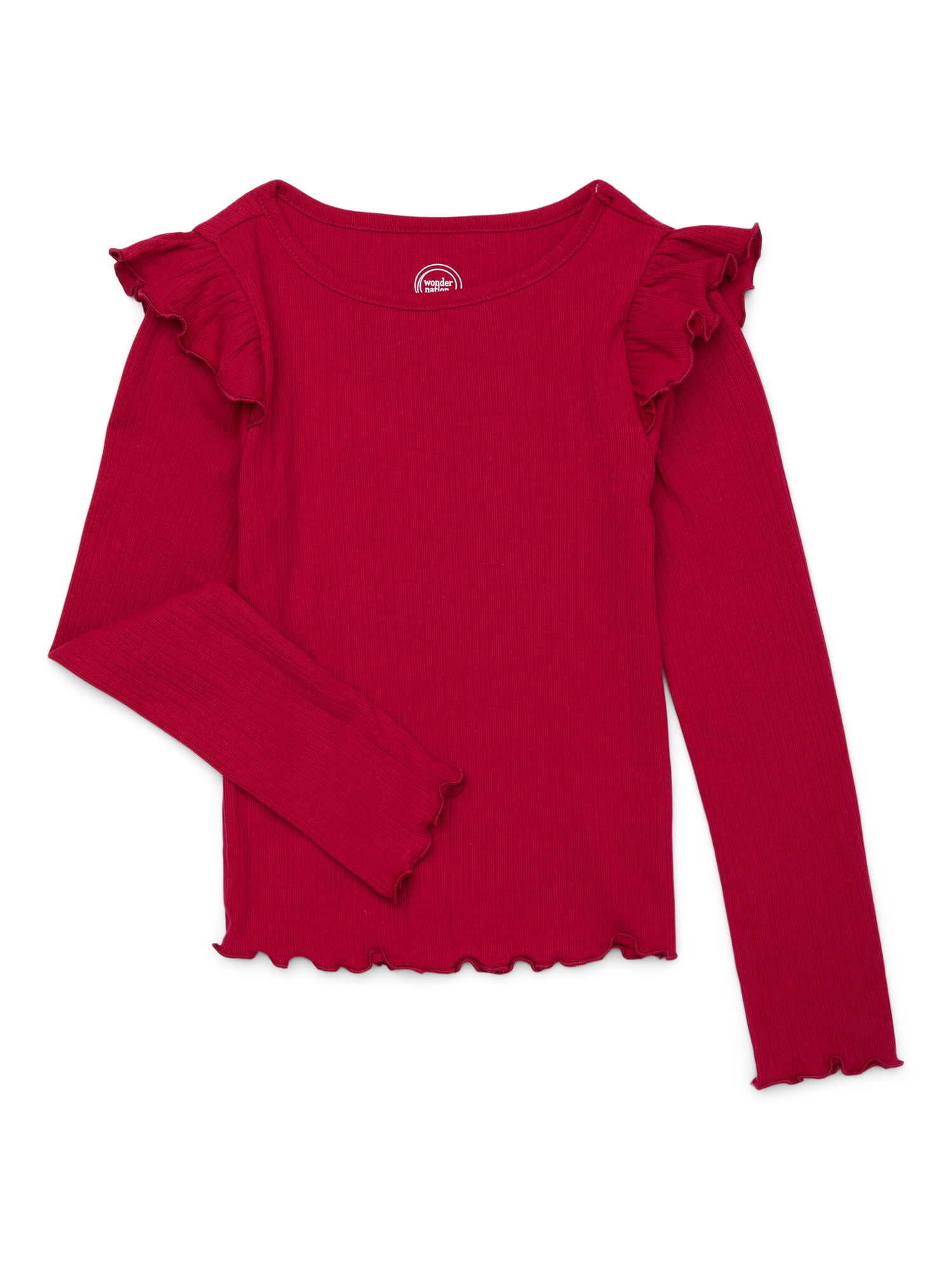 Wonder Nation Girls Long-Sleeve Ruffle Shoulder Top, Sizes 4-18 & Plus ...