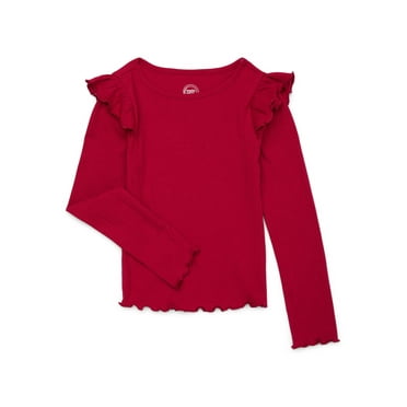 Wonder Nation Girls Long-Sleeve Ruffle Shoulder Top, Sizes 4-18 & Plus