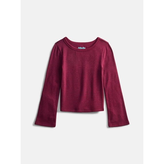 Wonder Nation Girls Long Sleeve Shine Knit Top, Sizes 4-18 & Plus