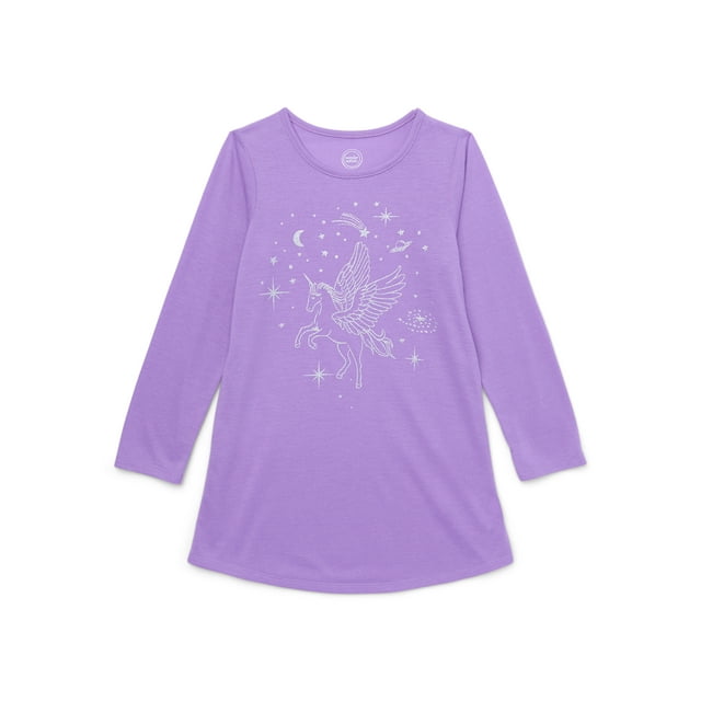 Wonder Nation Girls Long Sleeve Sleep Gown Pajama, Sizes 4-18 & Plus