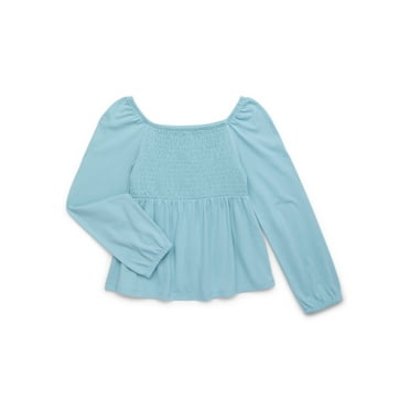 Wonder Nation Girls Long Sleeve Smocked Top, Sizes 4-18 & Plus