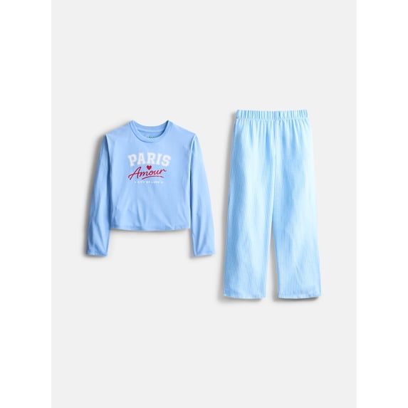 Wonder Nation Girls Long Sleeve Top and Flannel Pants, 2-Piece Pajama Set, Sizes 4-18