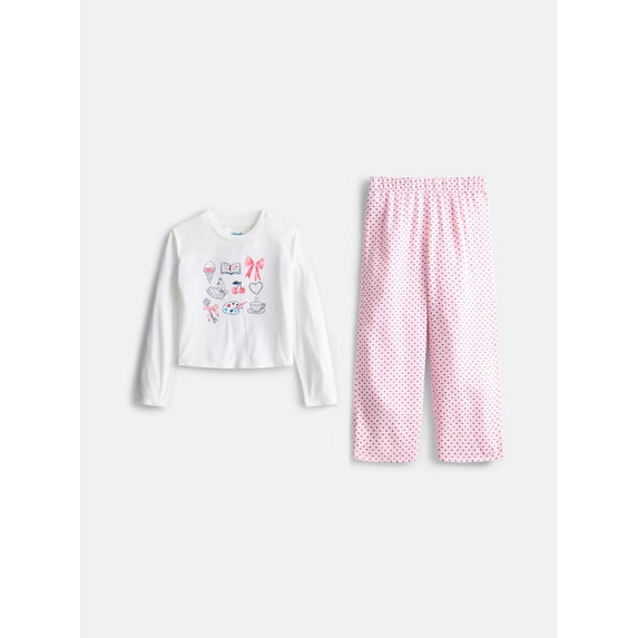 Wonder Nation Girls Long Sleeve Top and Flannel Pants, 2-Piece Pajama Set, Sizes 4-18