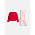 thumbnail image 1 of Wonder Nation Girls Long Sleeve Top and Flannel Pants, 2-Piece Pajama Set, Sizes 4-18, 1 of 3