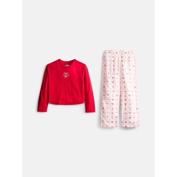 Wonder Nation Girls Long Sleeve Top and Flannel Pants, 2-Piece Pajama Set, Sizes 4-18