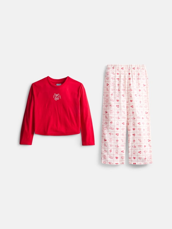 Girls Long Sleeve Top and Flannel Pants, 2-Piece Pajama Set, Sizes 4-18