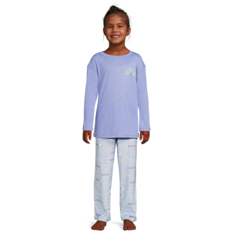 Wonder Nation Girls Long Sleeve Top and Jersey Pants with Knit Flannel 2 Piece Pajama Sleep Set Sizes 4 18 Plus
