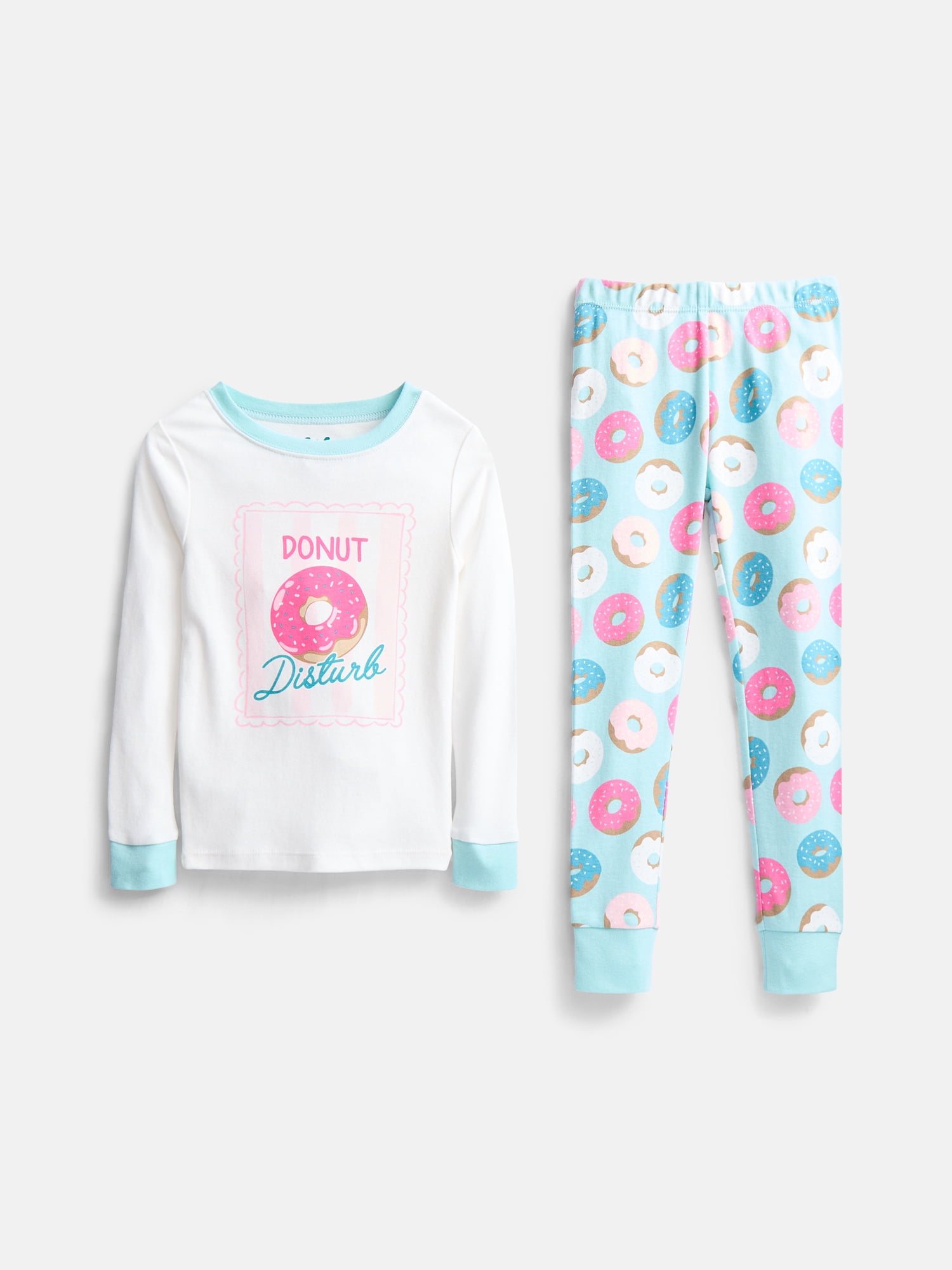 Wonder Nation Girls' Snug Fit Cotton Pajama Top and Pants Set, 2-Piece, Sizes 4-10