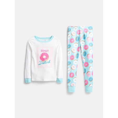 Wonder Nation Girls' Snug Fit Cotton Pajama Top and Pants Set, 2-Piece, Sizes 4-10